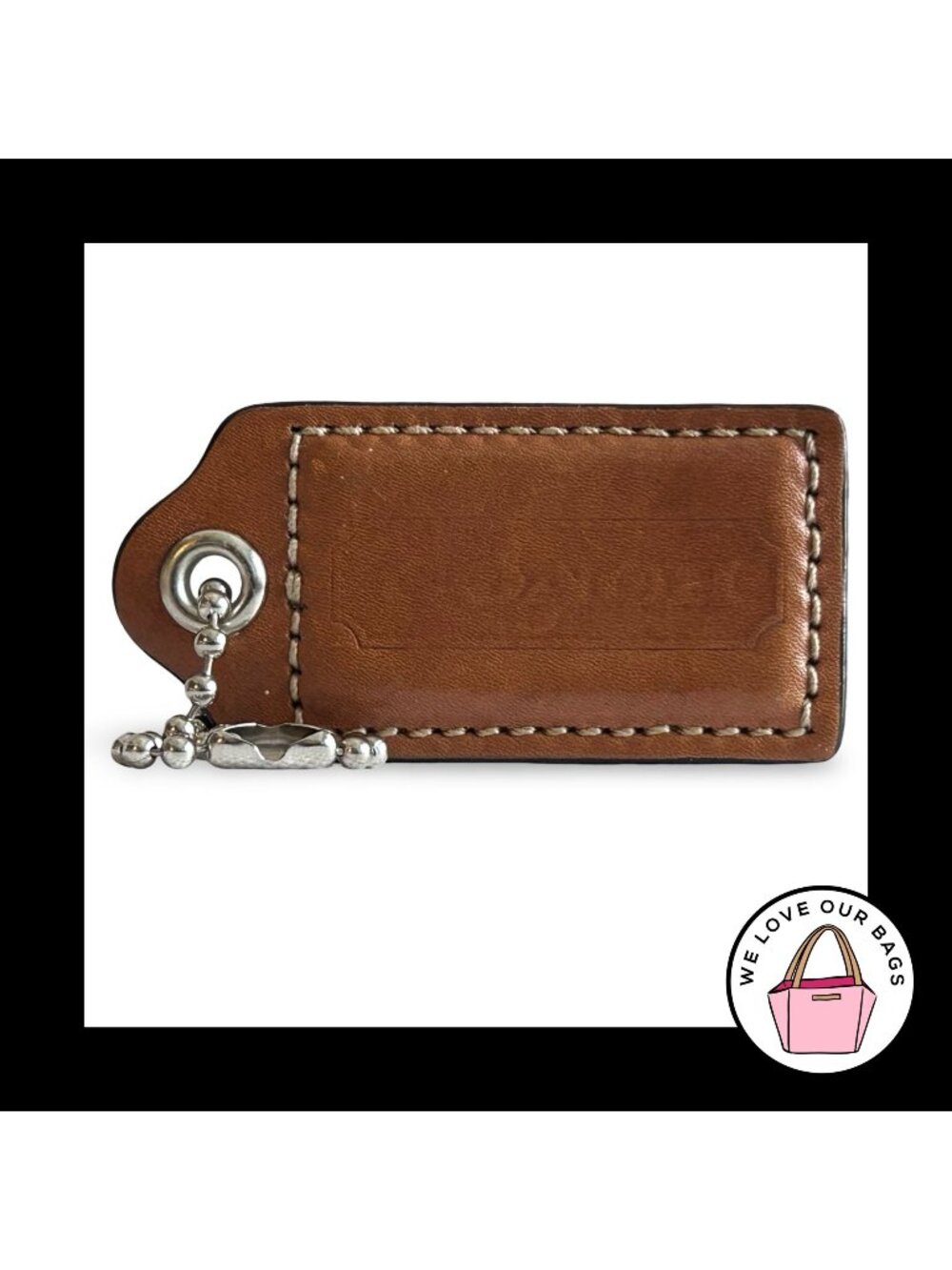 COACH HANG TAG 2.5" British Tan Brown Leather Bag Charm Keychain Fob Large